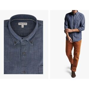 Peter Millar Tamworth Chambray Indigo Cotton Blend Sport Shirt Size L $160 MSRP